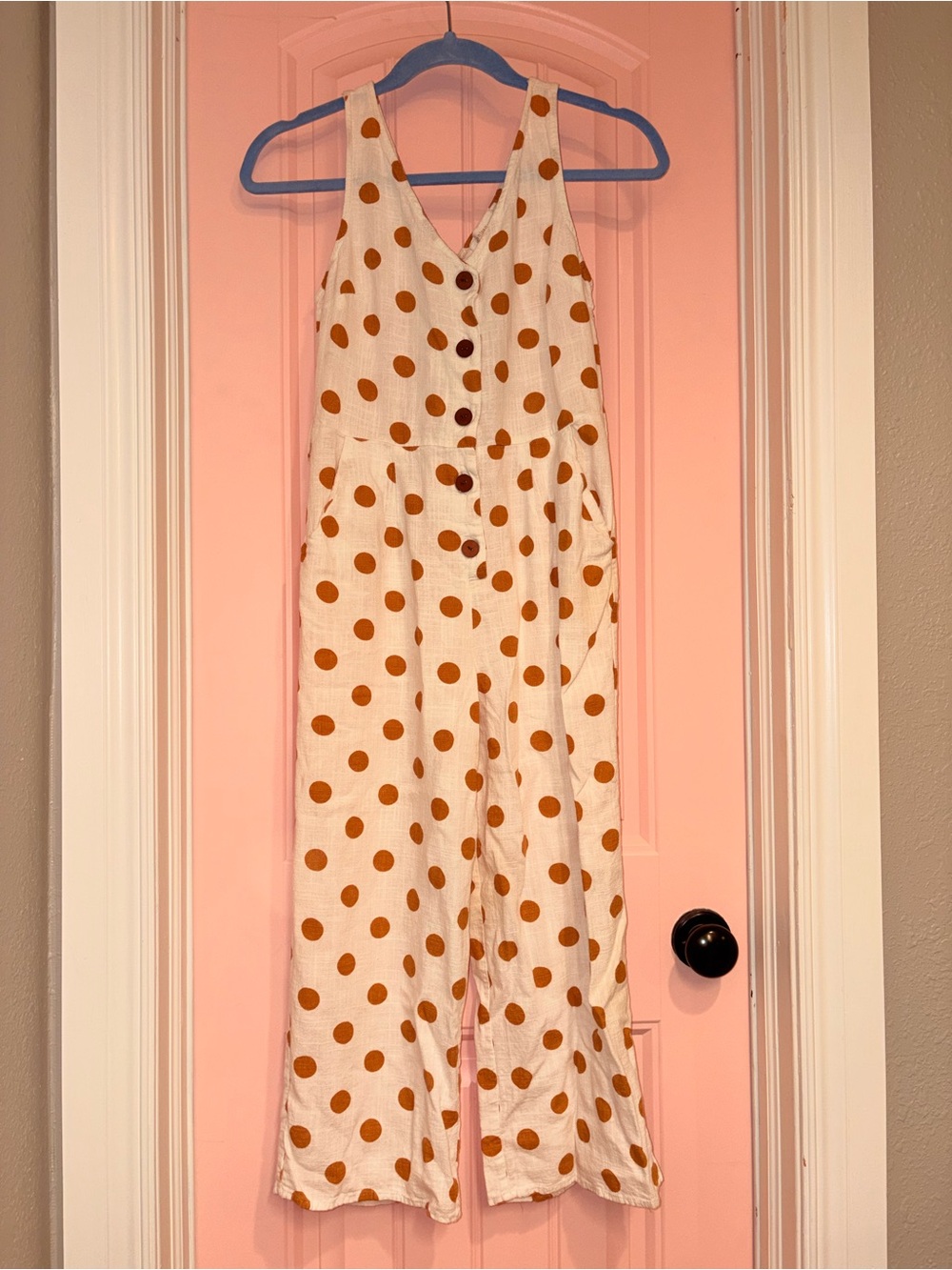 Montaeu Los Angeles Polka Dot Wide Leg Jumpsuit Size M White Mustard Sleeveless